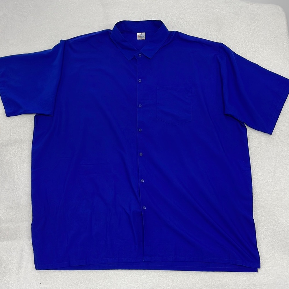 La Leela Solid Blue Button-down Short Sleeve Casual Shirt Mens 4XL